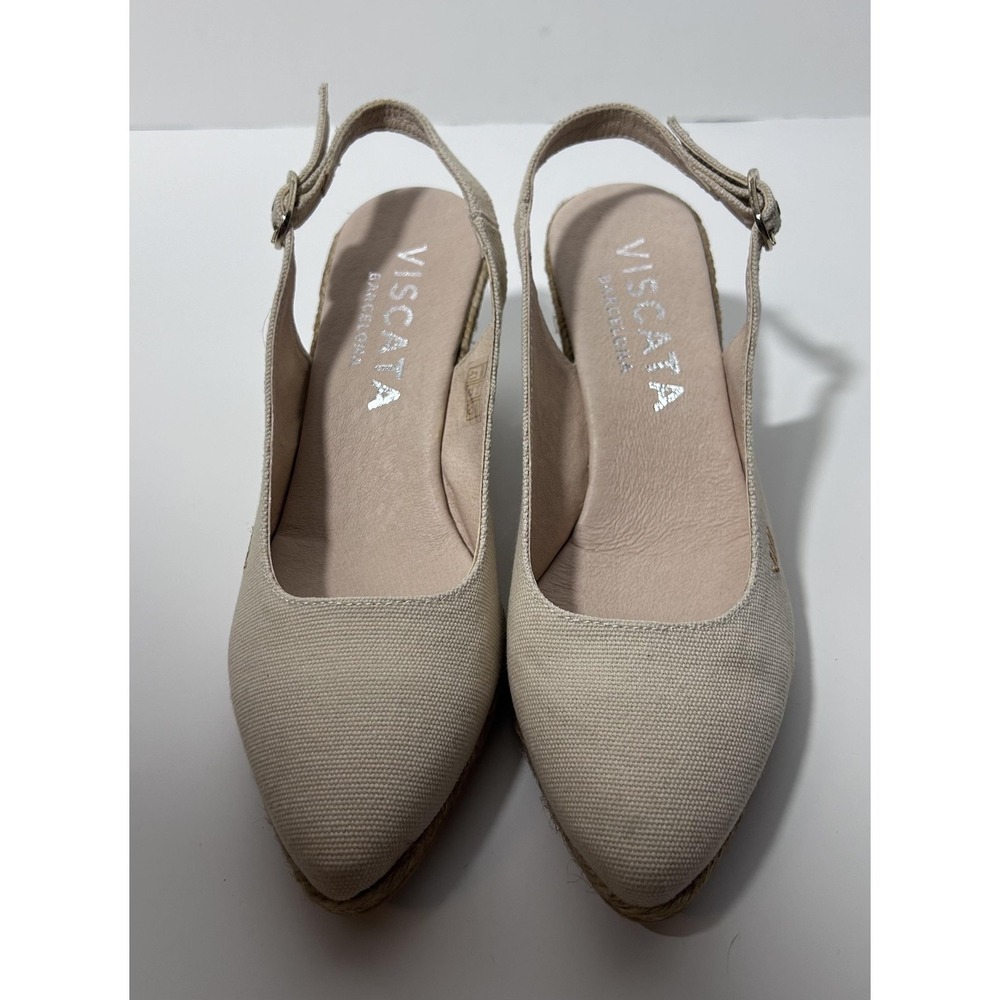 Viscata Shoes Womens Sz 7.5 EU 38 Beige Palomera Canvas Wedge Espadrille Sandals